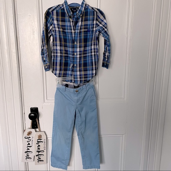 Tommy Hilfiger blue pants Chaps button up shirt size 4T with small flaw - Picture 1 of 8